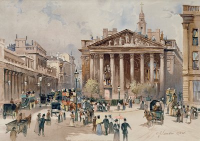 Ansicht der Royal Exchange, City of London, veröffentlicht von G. Rowney, 1897 von C. J. Lander